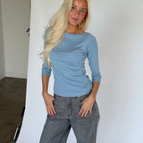 STAR boatneck bluse 3/4 ærme, lyseblå
