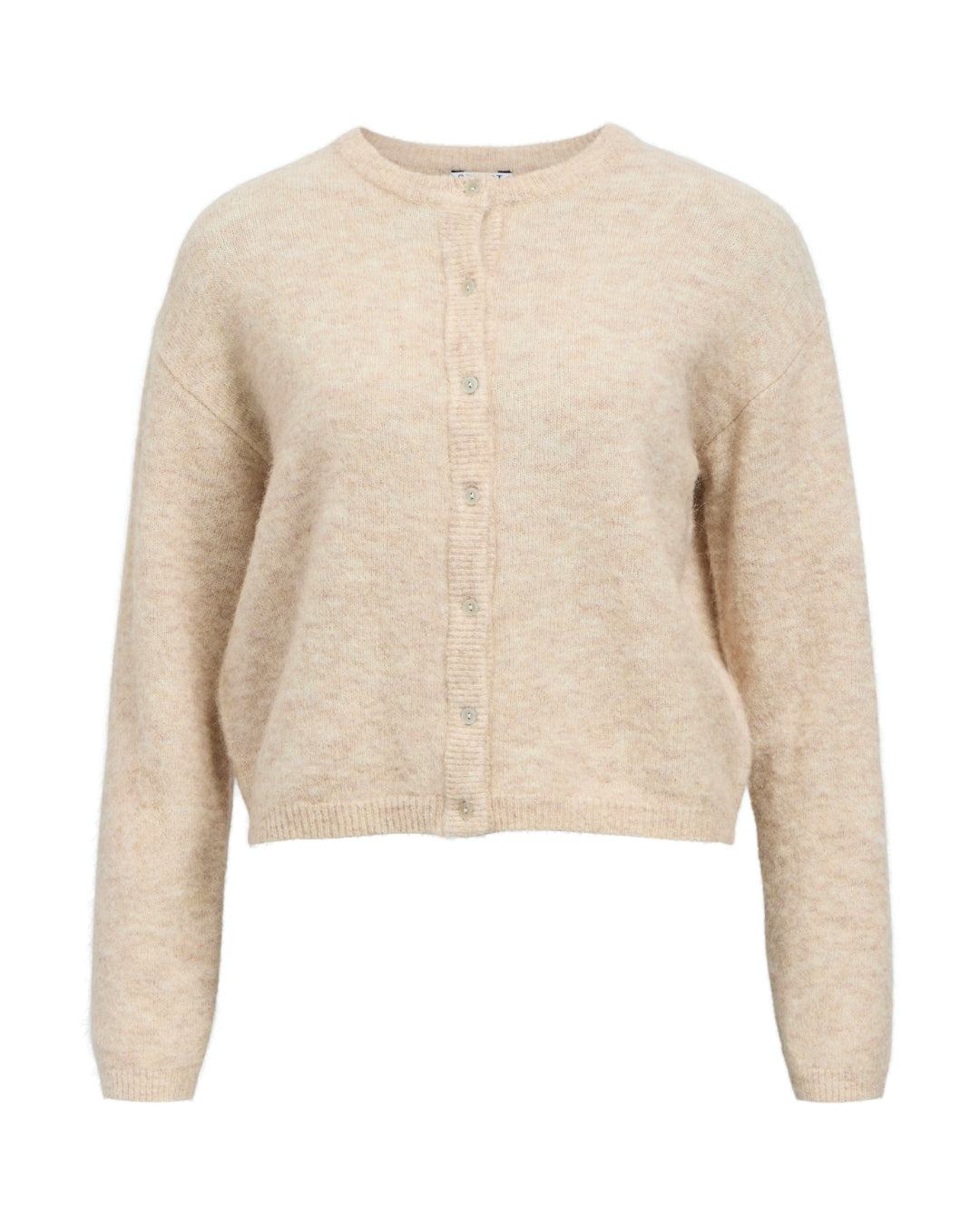 Produktbillede af beige AGATE strik cardigan. Set forfra. Fra BySofieSønderby