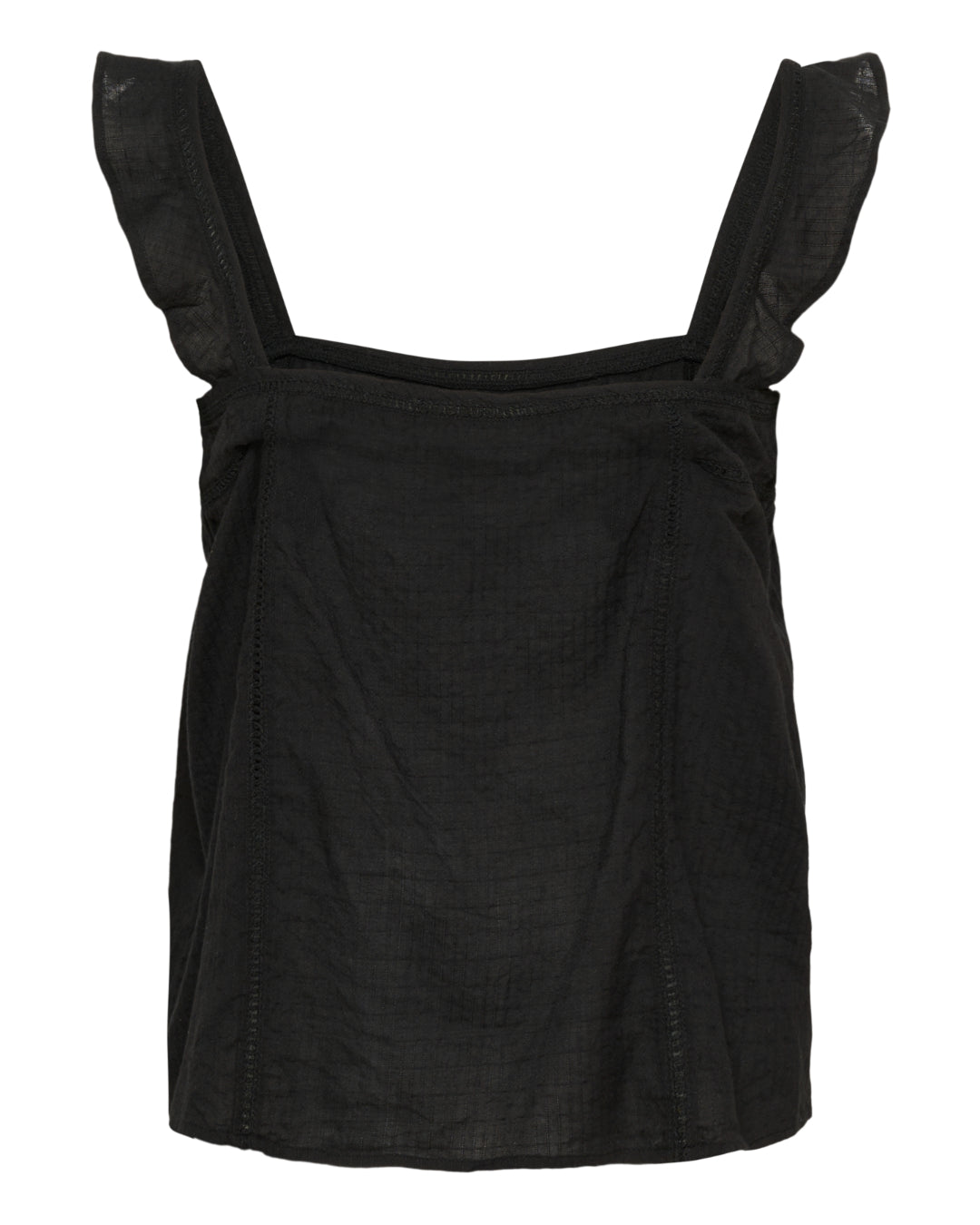 Produktfoto af en sort AMONA top set bagfra. Bagrund er hvid. Fra BySofieSønderby