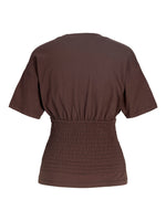 Produktbillede af brun EVELYN smock top. Set bagfra. Fra BySofieSønderby