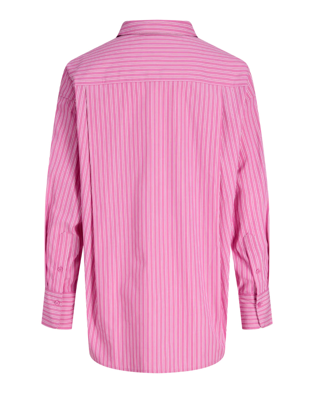 Produktbillede af pink JAMIE skjorte  med hvide striber. Set bagfra. Fra BySofieSønderby