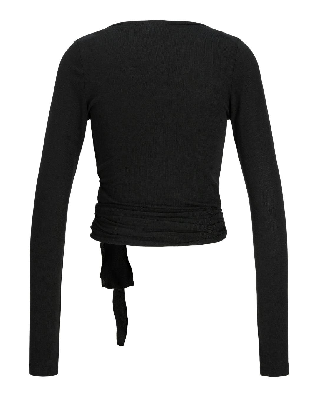 Produktbillede af sort LUNA wrap bluse. Set bagfra. Fra BySofieSønderby