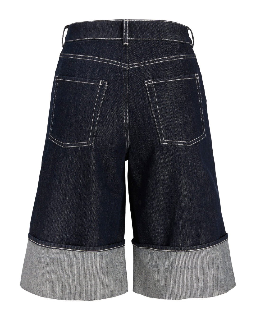 Produktbillede af mørkeblå TOKYO denim jorts med fold. Set bagfra. Fra BySofieSønderby