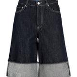Produktbillede af mørkeblå TOKYO denim jorts med fold. Set forfra. Fra BySofieSønderby