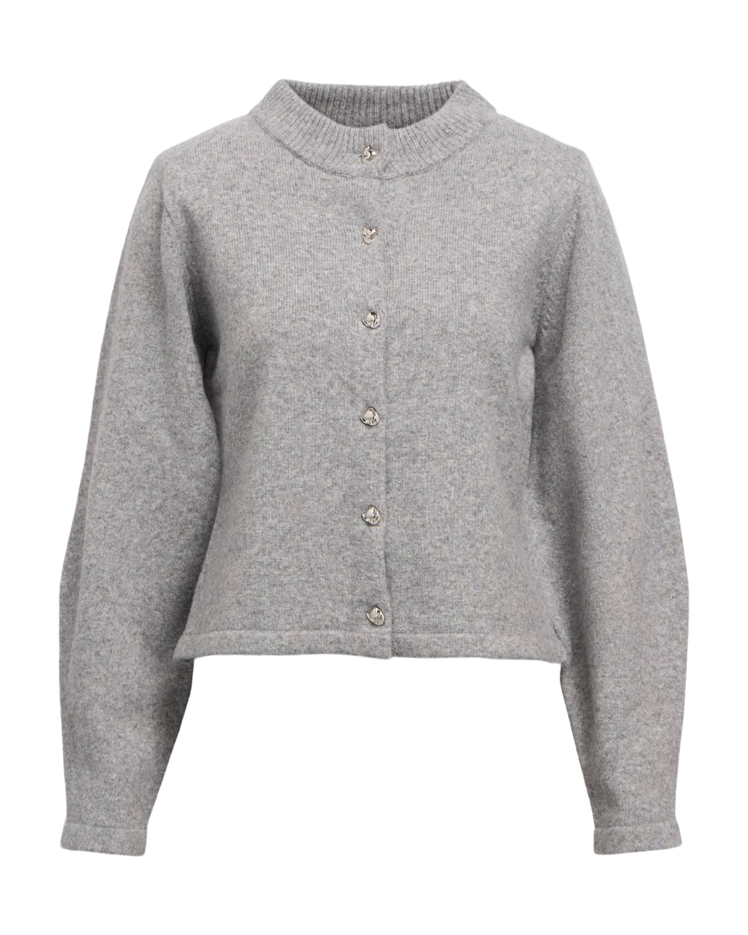 Produktfoto af grå ZARI strikcardigan. Set forfra. Fra BySofieSønderby